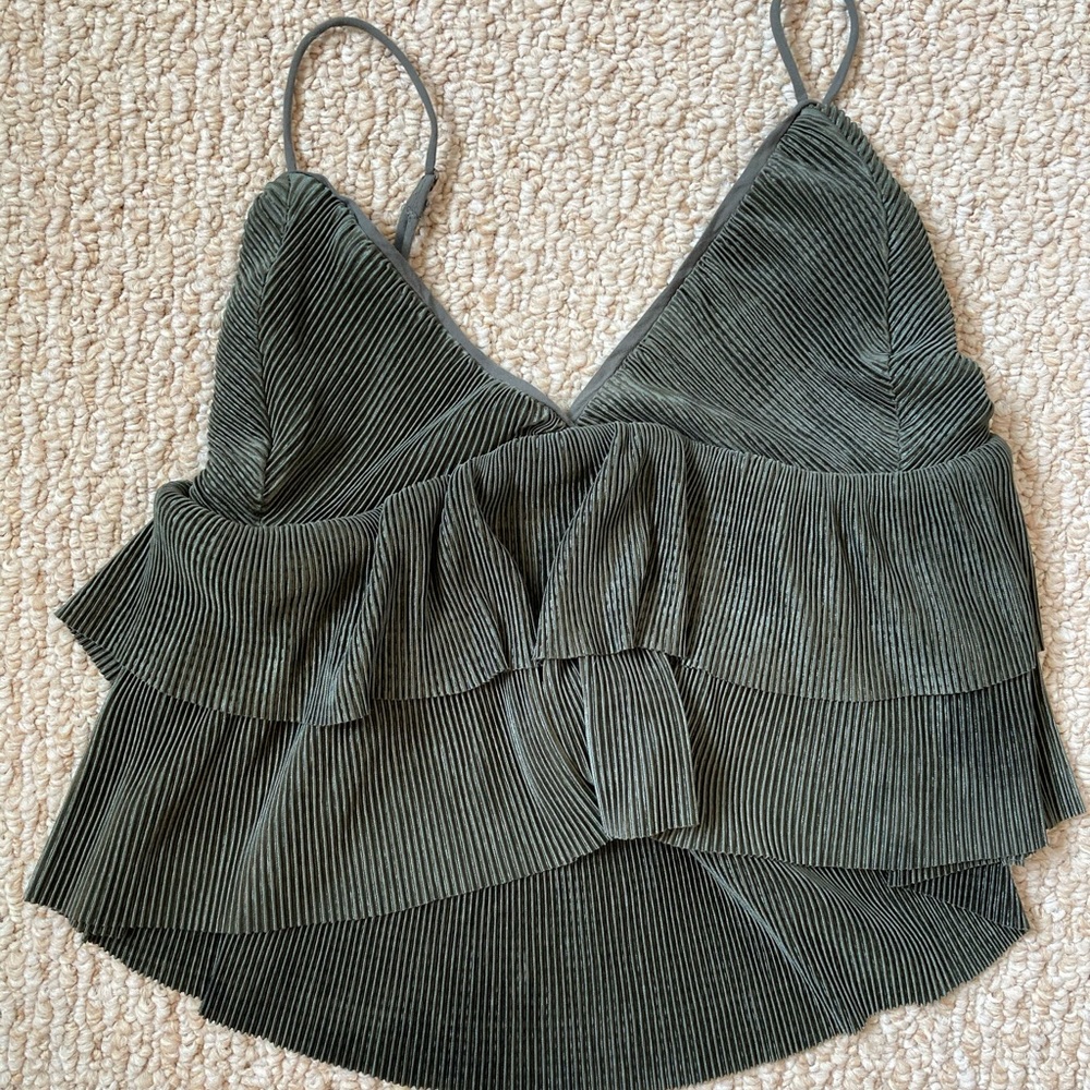 Olive Green Ruffle tank Top Blouse